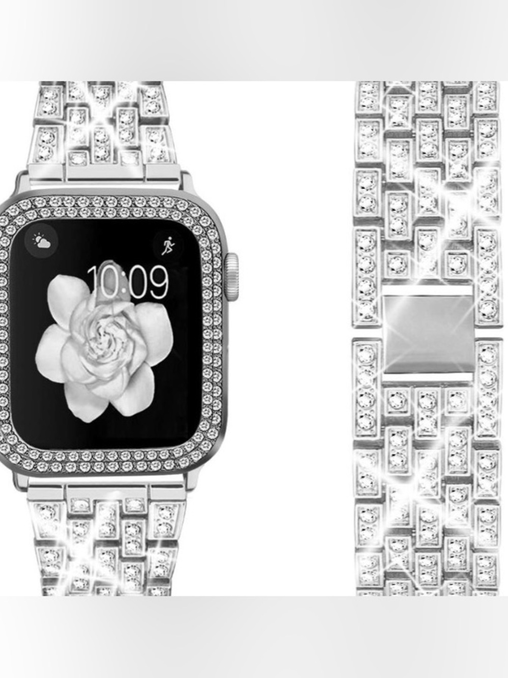 Bling Bands Compatible w/ Apple Watch Women 11/10 42mm Case-Silver #2